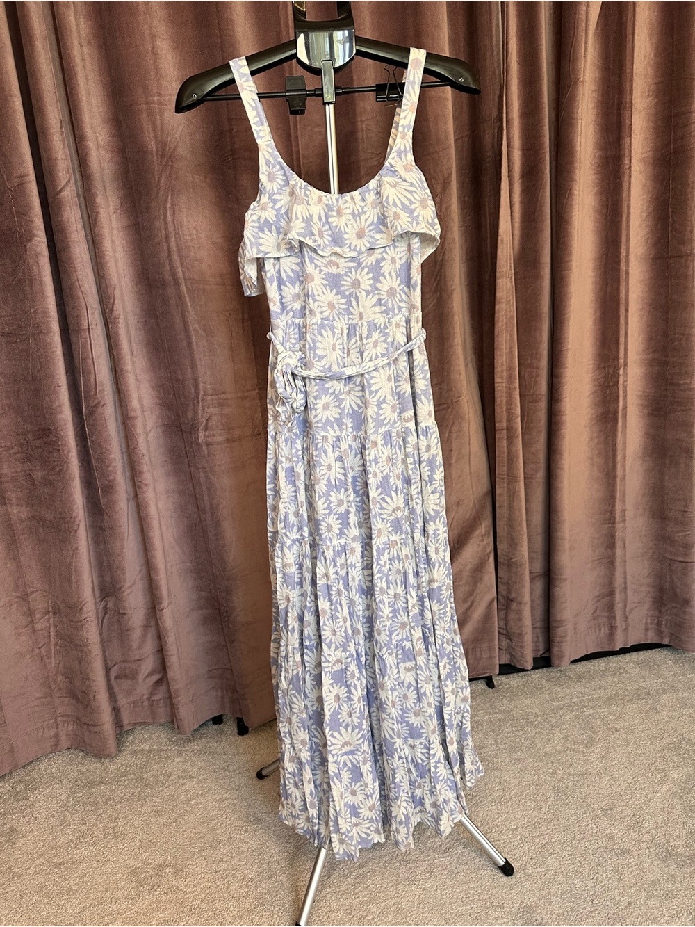 PAIGE Tevin Lavender and White Floral Ruffle Maxi Dress
